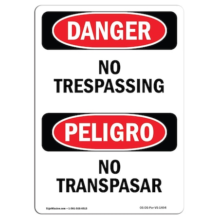 Signmission Safety Sign, OSHA Danger, 5" Height, No Trespassing, Bilingual Spanish, 10PK OS-DS-D-35-VS-1494-10PK
